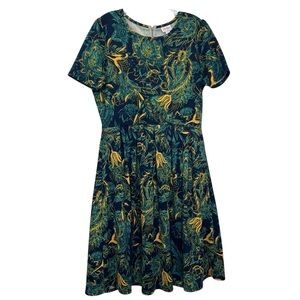 LuLaRoe Blue Green Floral Textured Amelia Dress XL POCKETS!